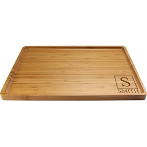 image:imageBambooMN Custom Laser Engraved Bamboo Serving Tray  Square Light MonogramStyle Engraving  17 x 13 x 075  Rounded Edge  1 Piece
