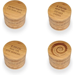 image:imageBambooMN Engraved Round Bamboo Coasters  Simple Phrases  Assortment B  4 UnitsAssortment B