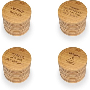 image:imageBambooMN Engraved Round Bamboo Coasters  Simple Phrases  Assortment B  4 UnitsAssortment C