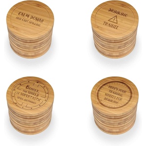 image:imageBambooMN Engraved Round Bamboo Coasters  Simple Phrases  Assortment B  4 UnitsAssortment a