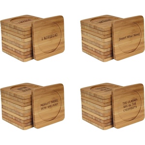 image:imageBambooMN Engraved Square Bamboo Coasters  BeerWine Theme  Assortment A  4 UnitsAssortment B