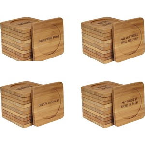 image:imageBambooMN Engraved Square Bamboo Coasters  BeerWine Theme  Assortment A  4 UnitsAssortment C