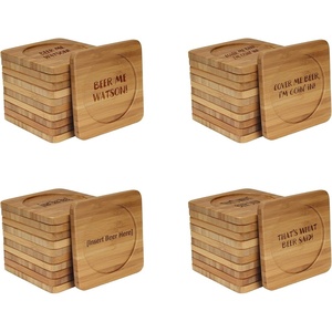 image:imageBambooMN Engraved Square Bamboo Coasters  BeerWine Theme  Assortment A  4 UnitsAssortment a