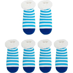 image:imageBambooMN Infants Toddler Soft Warm Plush Cozy Fuzzy Cartoon Animal Slippers Booties Socks Shoes02 Blue Stripe