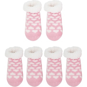 image:imageBambooMN Infants Toddler Soft Warm Plush Cozy Fuzzy Cartoon Animal Slippers Booties Socks Shoes05 Pink Hearts