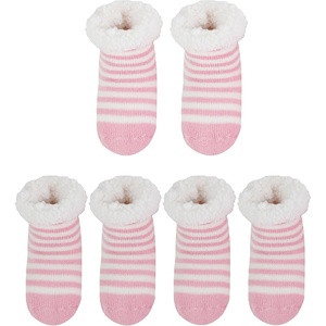 image:imageBambooMN Infants Toddler Soft Warm Plush Cozy Fuzzy Cartoon Animal Slippers Booties Socks Shoes06 Pink Stripe