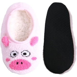 image:imageBambooMN KidYouth Warm Microfiber Travel Animal Cozy Fuzzy Slippers NonSlip Lined SocksShoes 3 PairsB Pink Pig