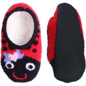 image:imageBambooMN KidYouth Warm Microfiber Travel Animal Cozy Fuzzy Slippers NonSlip Lined SocksShoes 3 PairsD Lady Bug