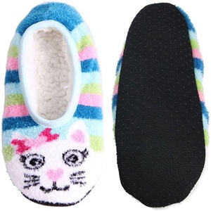 image:imageBambooMN KidYouth Warm Microfiber Travel Animal Cozy Fuzzy Slippers NonSlip Lined SocksShoes 3 PairsF Kitty Cat