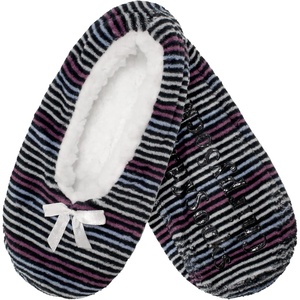 image:imageBambooMN Womens Heart Patterned NonSlip Lined Travel Home SlippersBlack Stripes