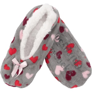 image:imageBambooMN Womens Heart Patterned NonSlip Lined Travel Home SlippersGrey Hearts