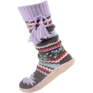 image:imageBambooMN Womens Patterned Knit Gripper Boot Slippers with TasselAztec Purple