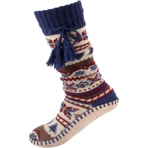 image:imageBambooMN Womens Patterned Knit Gripper Boot Slippers with TasselBlue Spruce