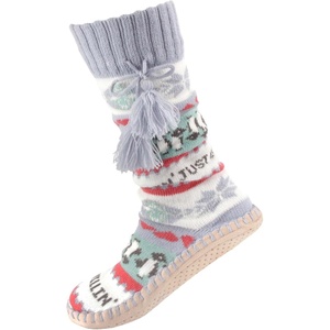image:imageBambooMN Womens Patterned Knit Gripper Boot Slippers with TasselChill Penguin