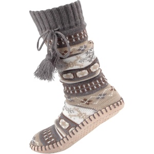 image:imageBambooMN Womens Patterned Knit Gripper Boot Slippers with TasselUltimate Grey